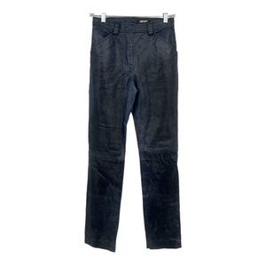 Vintage DKNY 100% Real Leather Dark Blue Metallic Pants Womens 2